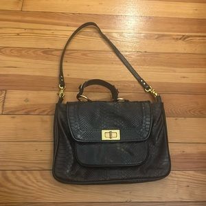 Rebecca Minkoff Black Textured Leather Shoulder Bag with Gold Hardware